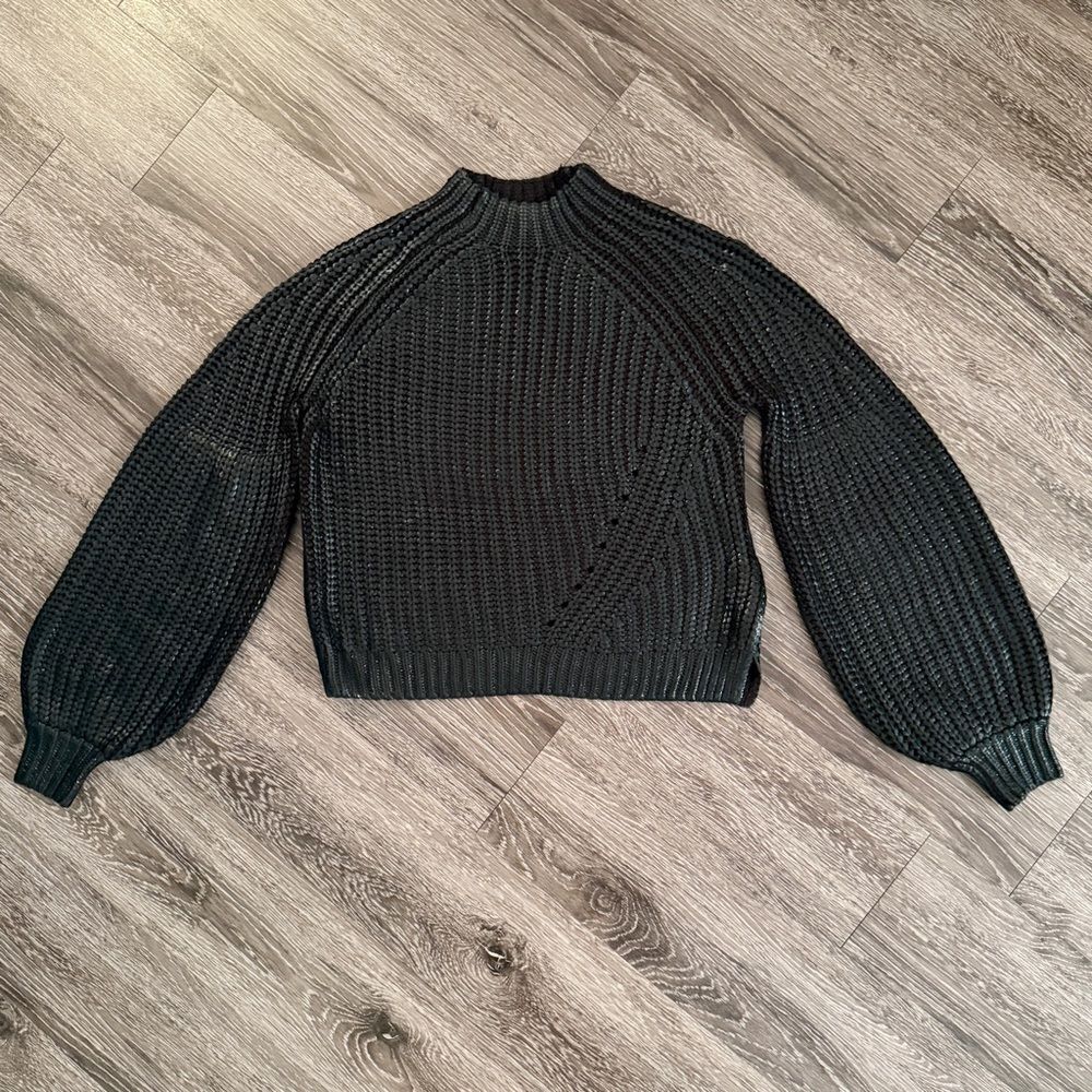 525 America Black Foil Print Mock Neck Pullover Sweater Size M
